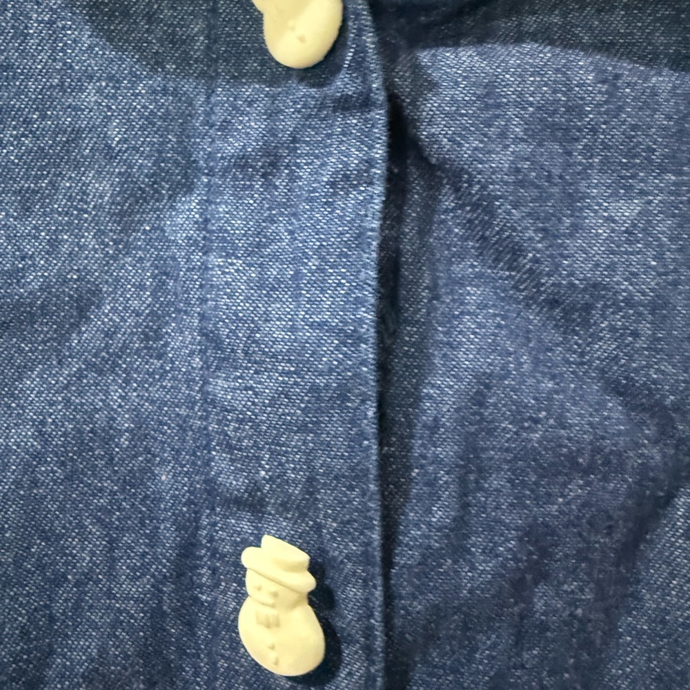 VTG 90s Tantrums Christmas Snowmen Embroidered Denim Flannel Button Down XL T - Picture 3 of 9